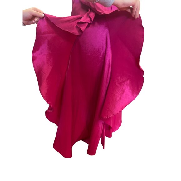 Jump Apparel Pink Dress Fuchsia Satin Gown With Lace-Up Back Sleeveless Ruffle D - Picture 8 of 12